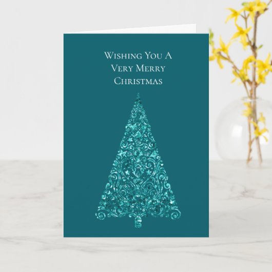 Blauwgroen Aqua Mint kerstboom Kaart (Gele Bloem)