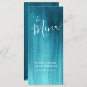Blauwgroen aqua modern gegraded art bruiloft menu (Voorkant / Achterkant)
