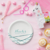 Blauwgroen Aqua Modern Geometric Lines Elegant Cus Papieren Bordje (Feest)