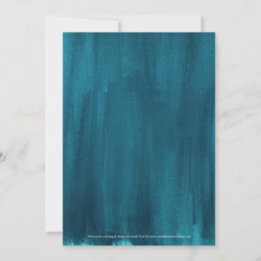 Blauwgroen aqua modern kunstschilderwerk , met uit save the date (Achterkant)