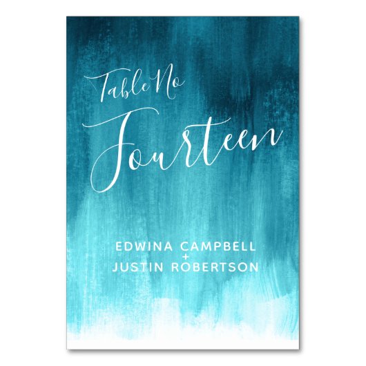 Blauwgroen aqua moderne kunsttafel nummer 14 kaart (Voorkant)