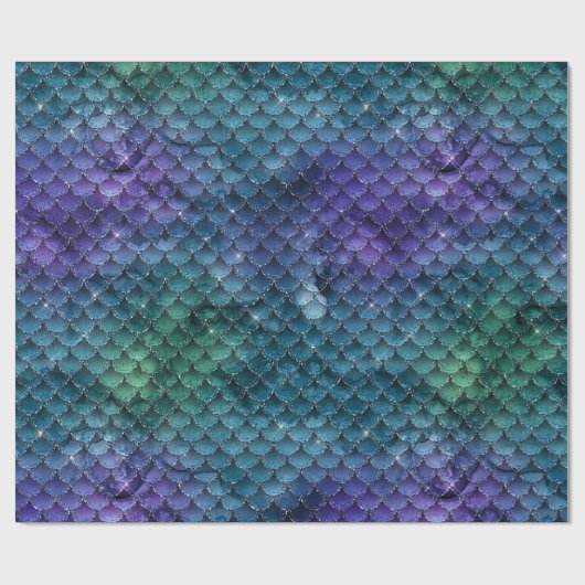 Blauwgroen Aqua Paarse Mermaid Sparkle Cadeaupapier (Vlak)