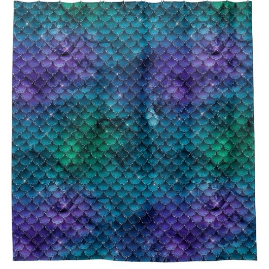 Blauwgroen Aqua Paarse Mermaid Sparkle Douchegordijn (Voorkant)