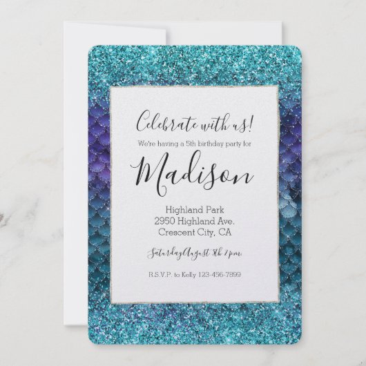 Blauwgroen Aqua Paarse Mermaid Sparkle Glitter Kaart (Voorkant)