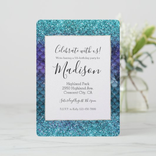 Blauwgroen Aqua Paarse Mermaid Sparkle Glitter Kaart (Staand voorkant)