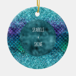 Blauwgroen Aqua Paarse Mermaid Sparkle Glitter Keramisch Ornament