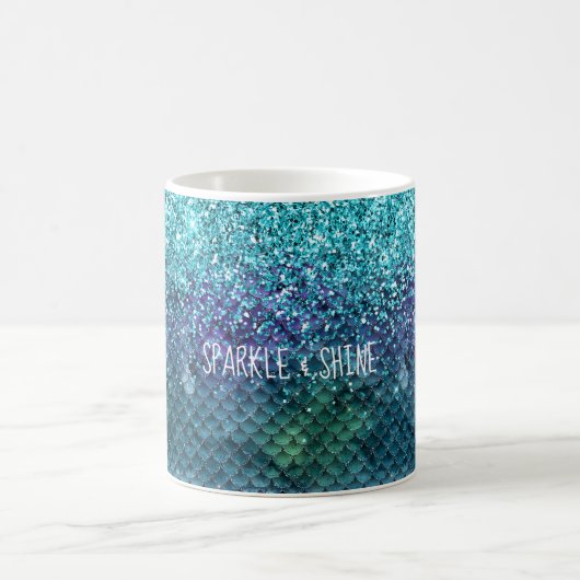 Blauwgroen Aqua Paarse Mermaid Sparkle Glitter Koffiemok (Center)