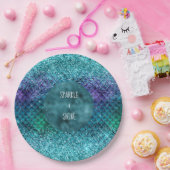 Blauwgroen Aqua Paarse Mermaid Sparkle Glitter Papieren Bordje (Feest)