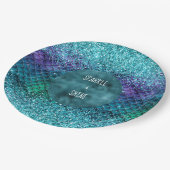 Blauwgroen Aqua Paarse Mermaid Sparkle Glitter Papieren Bordje (Gekanteld)