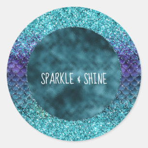 Blauwgroen Aqua Paarse Mermaid Sparkle Glitter Ronde Sticker