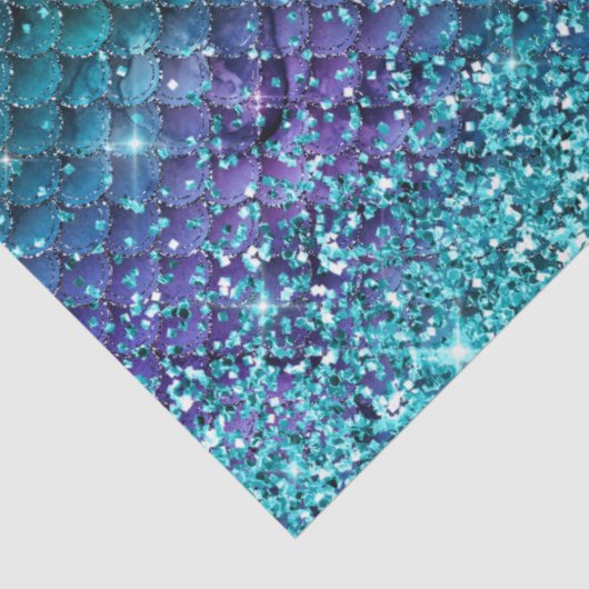 Blauwgroen Aqua Paarse Mermaid Sparkle Glitter Tissuepapier (Detail)