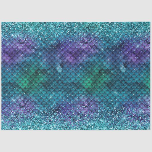Blauwgroen Aqua Paarse Mermaid Sparkle Glitter Tissuepapier (Voorkant)