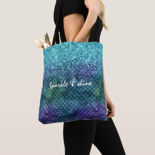 Blauwgroen Aqua Paarse Mermaid Sparkle Glitter Tote Bag