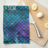 Blauwgroen Aqua Paarse Mermaid Sparkle Theedoek (Quarter Fold)