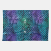 Blauwgroen Aqua Paarse Mermaid Sparkle Theedoek (Horizontaal)