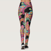 Blauwgroen Aqua Pink Yellow Abstract Paisley Patte Leggings (Achterkant)