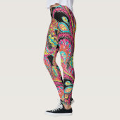Blauwgroen Aqua Pink Yellow Abstract Paisley Patte Leggings (Links)