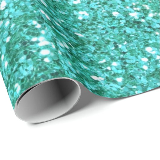 Blauwgroen aqua prettig spinkelend glitterpatroon cadeaupapier (Rol Hoek)
