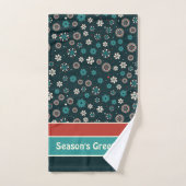  Blauwgroen Aqua Red White Scandinavian Snowflakes Bad Handdoek (Handdoek)