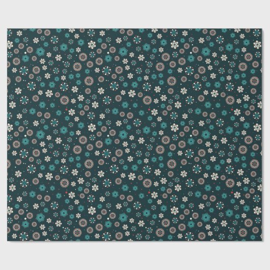  Blauwgroen Aqua Red White Scandinavian Snowflakes Cadeaupapier (Vlak)