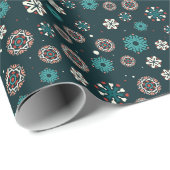  Blauwgroen Aqua Red White Scandinavian Snowflakes Cadeaupapier (Rol Hoek)