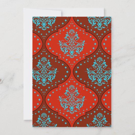 blauwgroen aqua rood wit henna damask kaart (Achterkant)