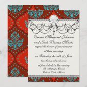 blauwgroen aqua rood wit henna damask kaart (Voorkant / Achterkant)