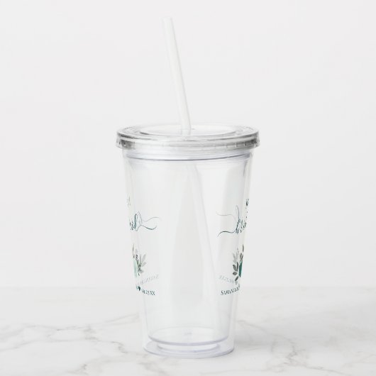 Blauwgroen & Aqua Rozen Elegante bruidsmeisje brui Acryl Drinkbeker (Links)