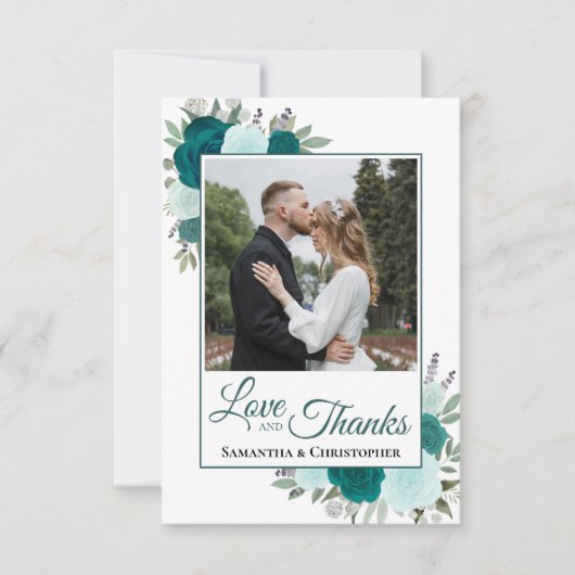 Blauwgroen & Aqua Rozen Liefde Bedankt bruiloft Fo (Voorkant)
