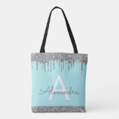 Blauwgroen Aqua Silver Glitter Sparkle Elegant Mon Tote Bag (Achterkant)