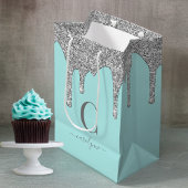Blauwgroen Aqua Silver Sparkle Glitter Drift Monog Medium Cadeauzakje