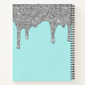 Blauwgroen Aqua Silver Sparkle Glitter Drift Monog Notitieboek (Achterkant)