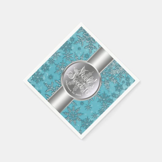 Blauwgroen Aqua Sneeuwvlokken Winter Wonderland Pa Servetten (Hoek)