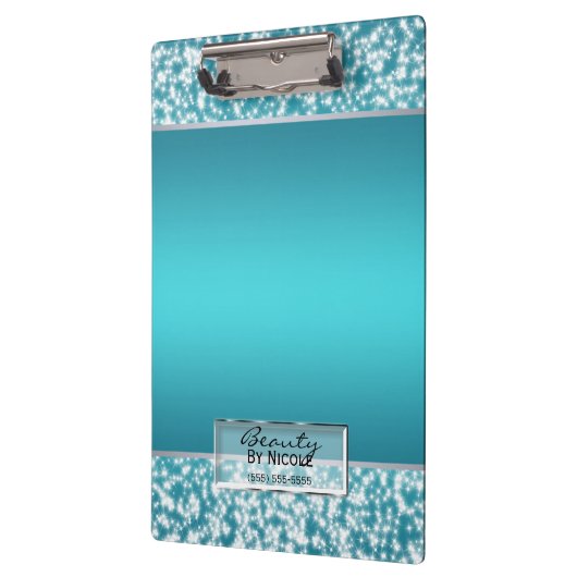 Blauwgroen Aqua Sparkle Mousserende Lichten Gepers Klembord (Links)