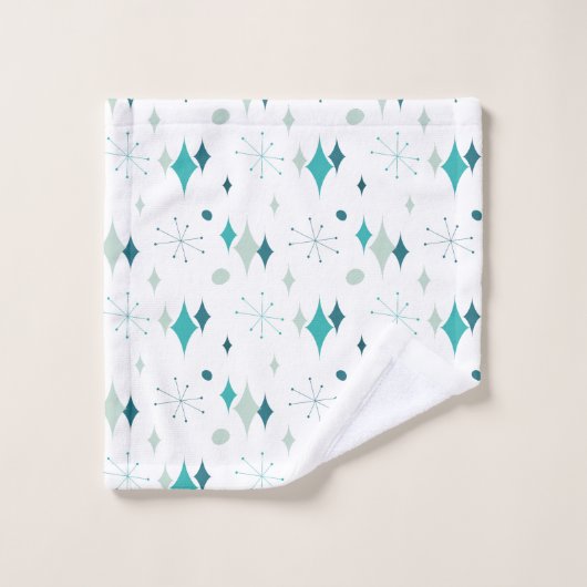 Blauwgroen, Aqua Starburst Mid Century Modern Patr Bad Handdoek (Wasdoekje)