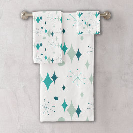 Blauwgroen, Aqua Starburst Mid Century Modern Patr Bad Handdoek
