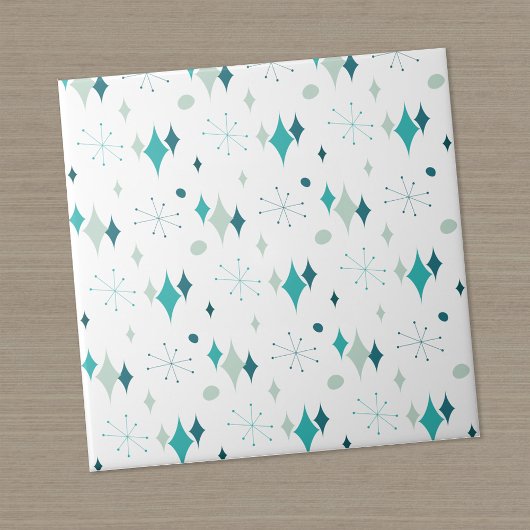 Blauwgroen, Aqua Starburst Mid Century Modern Patr Tegeltje