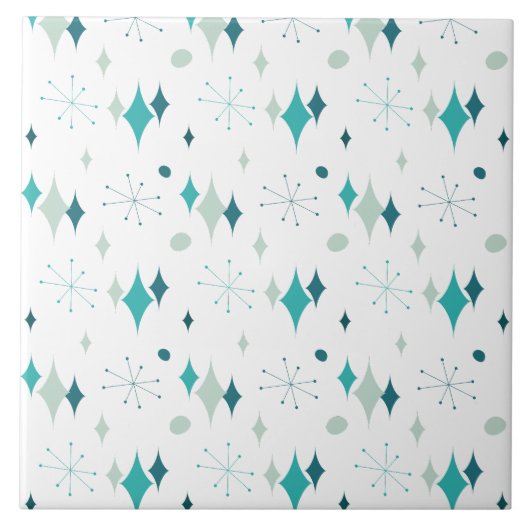 Blauwgroen, Aqua Starburst Mid Century Modern Patr Tegeltje (Voorkant)