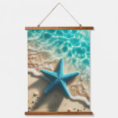 Blauwgroen Aqua Starfish Tropical Beach Ocean Wave Hangend Wandkleed (Voorkant)