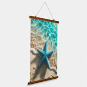 Blauwgroen Aqua Starfish Tropical Beach Ocean Wave Hangend Wandkleed (Gebogen)