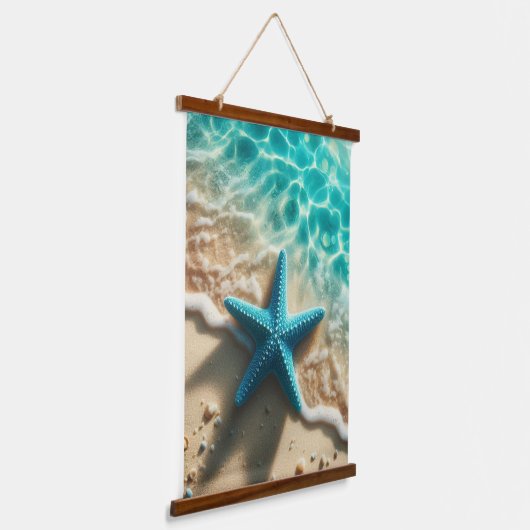 Blauwgroen Aqua Starfish Tropical Beach Ocean Wave Hangend Wandkleed (Gebogen)
