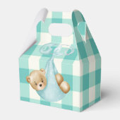 Blauwgroen Aqua Teddy Bear Luier Gingham Baby show Bedankdoosjes (Achterkant)
