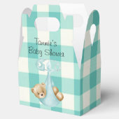 Blauwgroen Aqua Teddy Bear Luier Gingham Baby show Bedankdoosjes (Geopend)