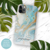 Blauwgroen Aqua Turquoise Blauw Goud Marmeren Kuns Case-Mate iPhone Case