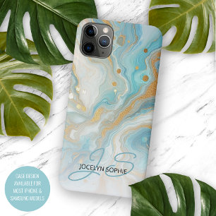 Blauwgroen Aqua Turquoise Blauw Goud Marmeren Kuns iPhone 11Pro Max Hoesje