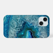 Blauwgroen Aqua Turquoise Geode Rock Pattern iPhone 15 Case (Achterkant horizontaal)