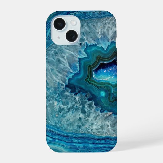 Blauwgroen Aqua Turquoise Geode Rock Pattern iPhone 15 Case (Achterkant)