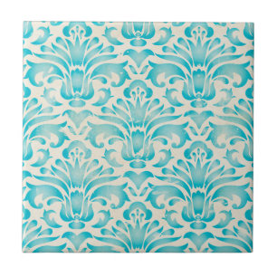 Blauwgroen Aqua Waterverf Damask Ombre Blue Print Tegeltje