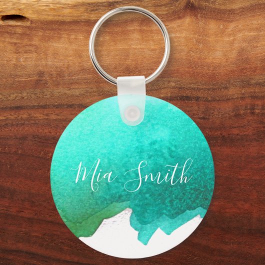 Blauwgroen Aqua waterverf leuke meisjesnaam Sleutelhanger (Voorkant)