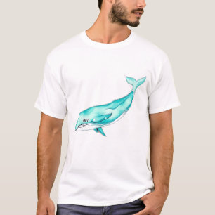 Blauwgroen Aqua Waterverf Whale T-shirt